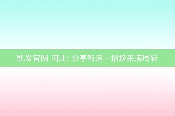 凯发官网 河北: 分享智造一招换来满周转