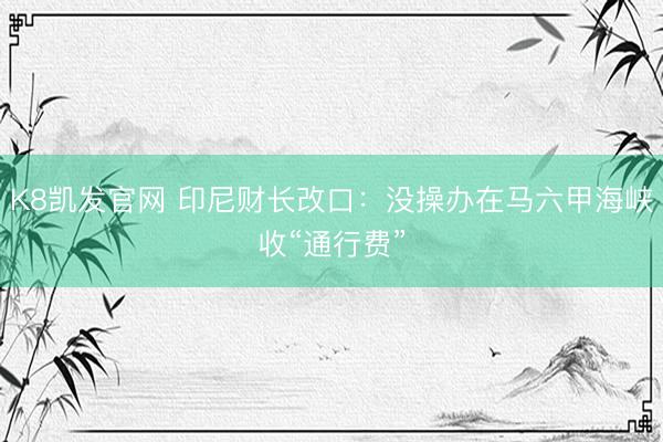 K8凯发官网 印尼财长改口：没操办在马六甲海峡收“通行费”